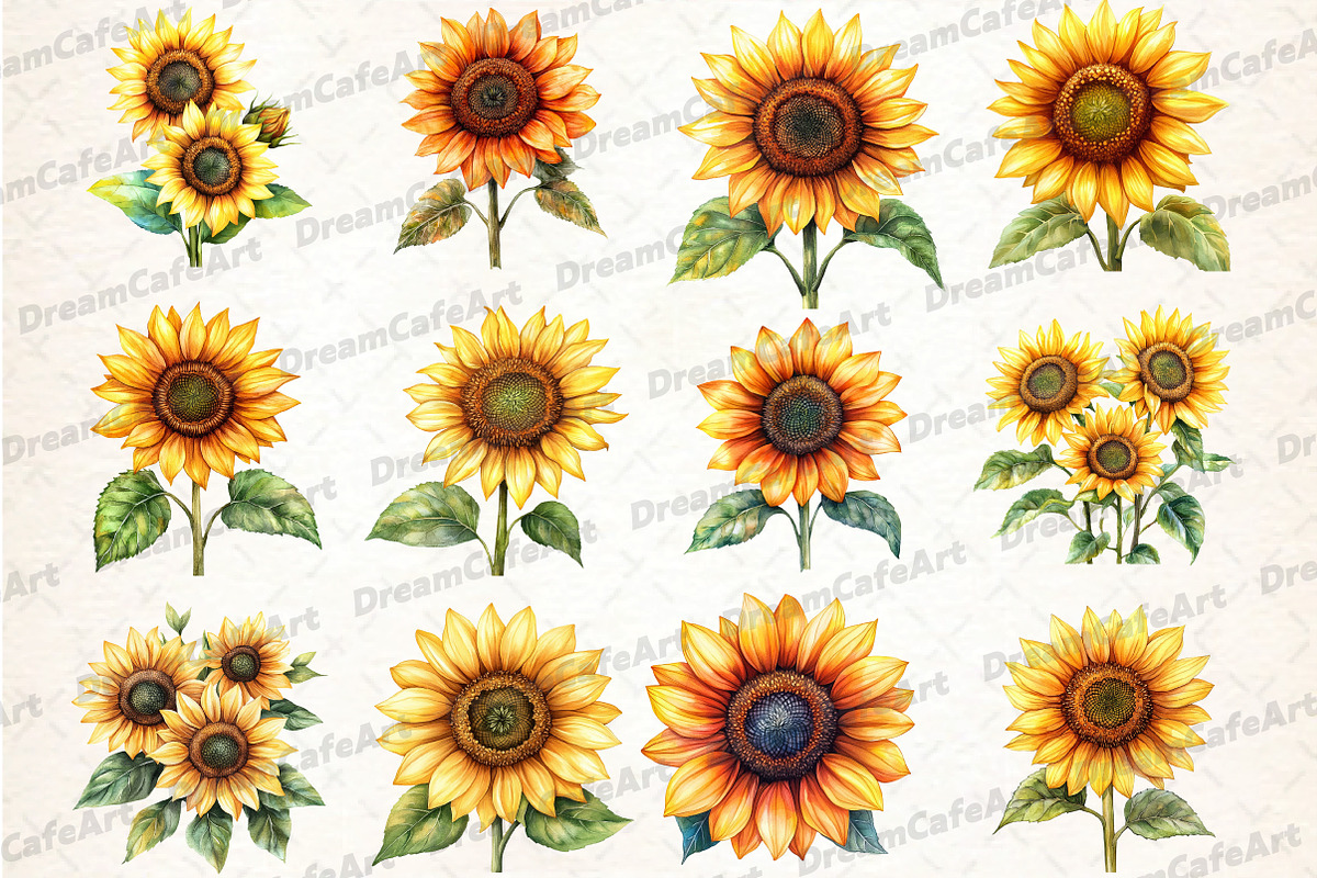 Yellow Sunflower Watercolor Flowers, an Illustration by DreamCafeArt (Photo 4 of 6)
