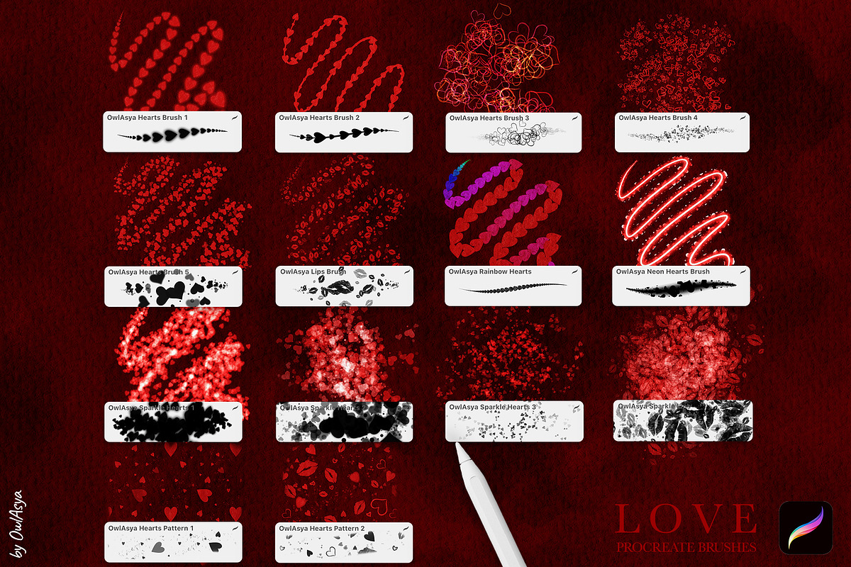 Love Procreate Brushes Set, a Brush Add-On by owlasya (Photo 3 of 4)