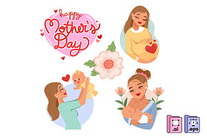 Mother's Day Vector Illustration Set, a Person Illustration by MISS CHATZ