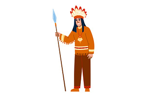 Native american holding spear, a Person Illustration by pikepicture