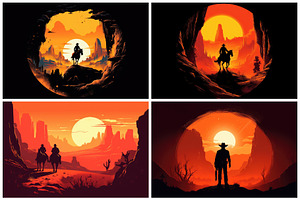 12 Wild West Cowboy Illustrations