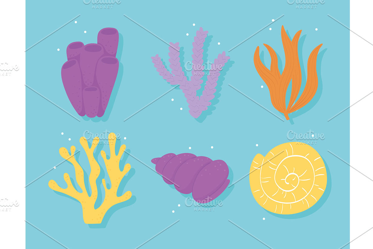 set undersea seaweed, an Illustration by studiogstock