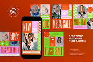 Orange Fashion Instagram Set, a Social Media Template by graphicook