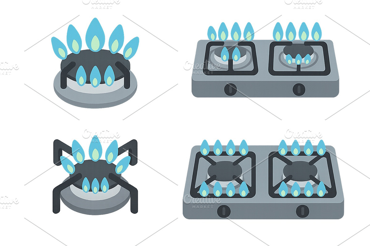 Gas stove burners with blue flames, a Technology Illustration by ZinetroN