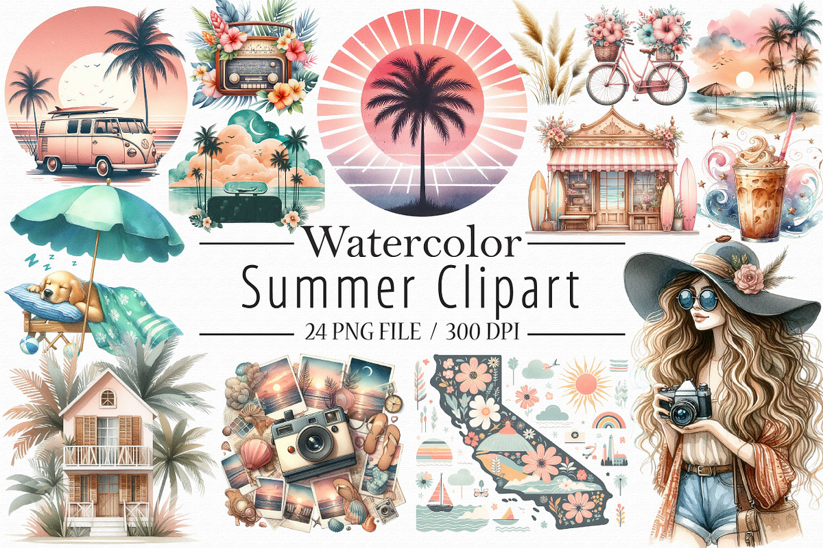 Watercolor Summer Clipart, an Illustration by Libby Wishes (Photo 1 of 5)