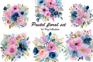 Pastel floral clipart set