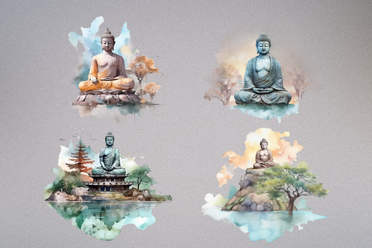 Watercolor Buddha Clipart, an Illustration by Mash Mash Stickers (Photo 9 of 9)