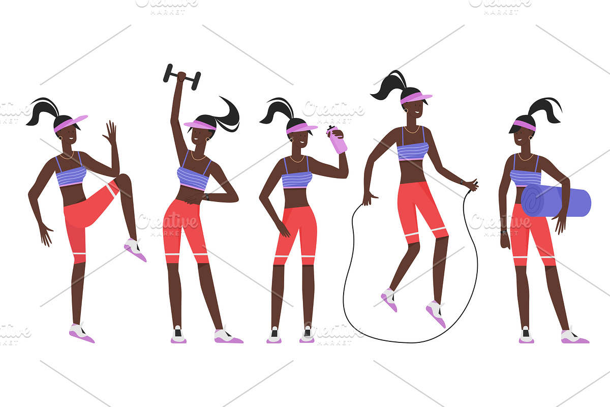 Afro Fitness Trainer in Various, a Sport Illustration by Flashvector