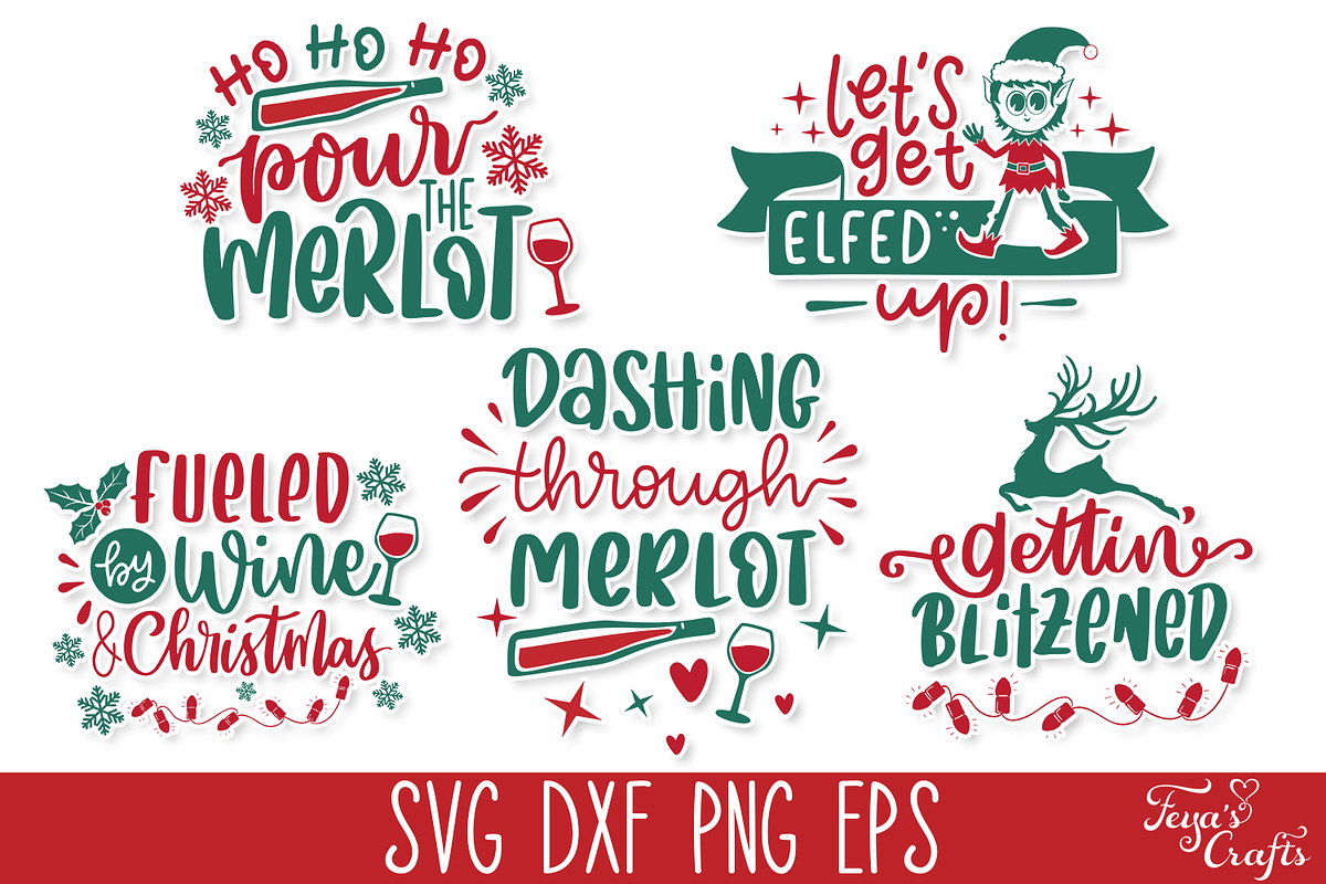Funny Christmas Wine SVG Bundle, a Food Illustration by Anastasia Feya (Photo 6 of 9)