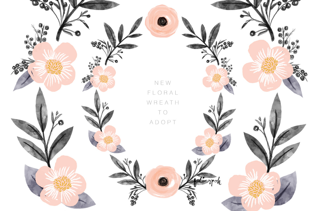 Watercolor Floral Wreath 3, an Illustration by hellopop design (Photo 3 of 3)