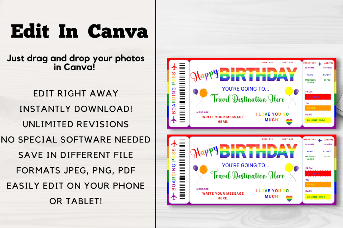 Happy Birthday Gift Boarding Pass, a Card Template by YasdeyDesigns (Photo 4 of 7)