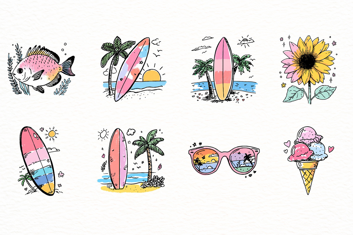 Hand Drawn Summer clipart, an Illustration by Designworld (Photo 3 of 5)
