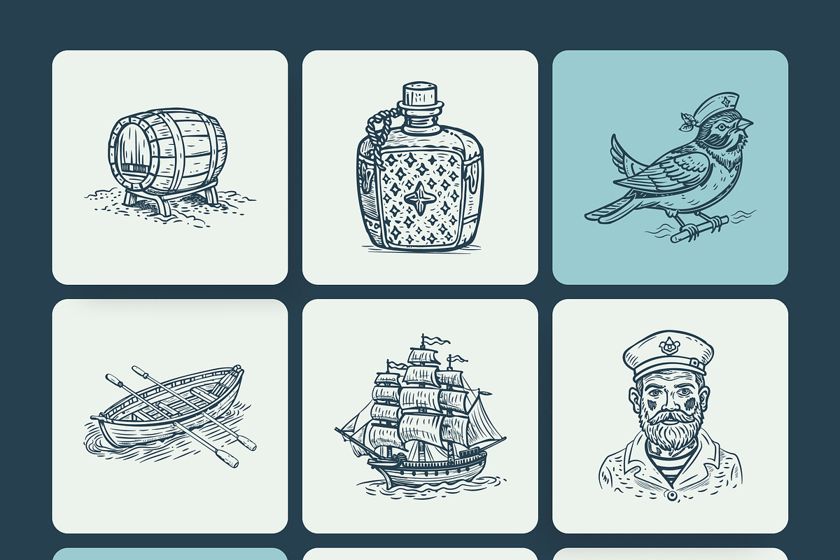 Vintage Sailor Tattoos Icons, an Object Illustration by Creative Stall (Photo 10 of 11)