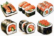 Watercolor Sushi Clipart Bundle, an Illustration by Libby Wishes (Thumbnail 2 of 7)