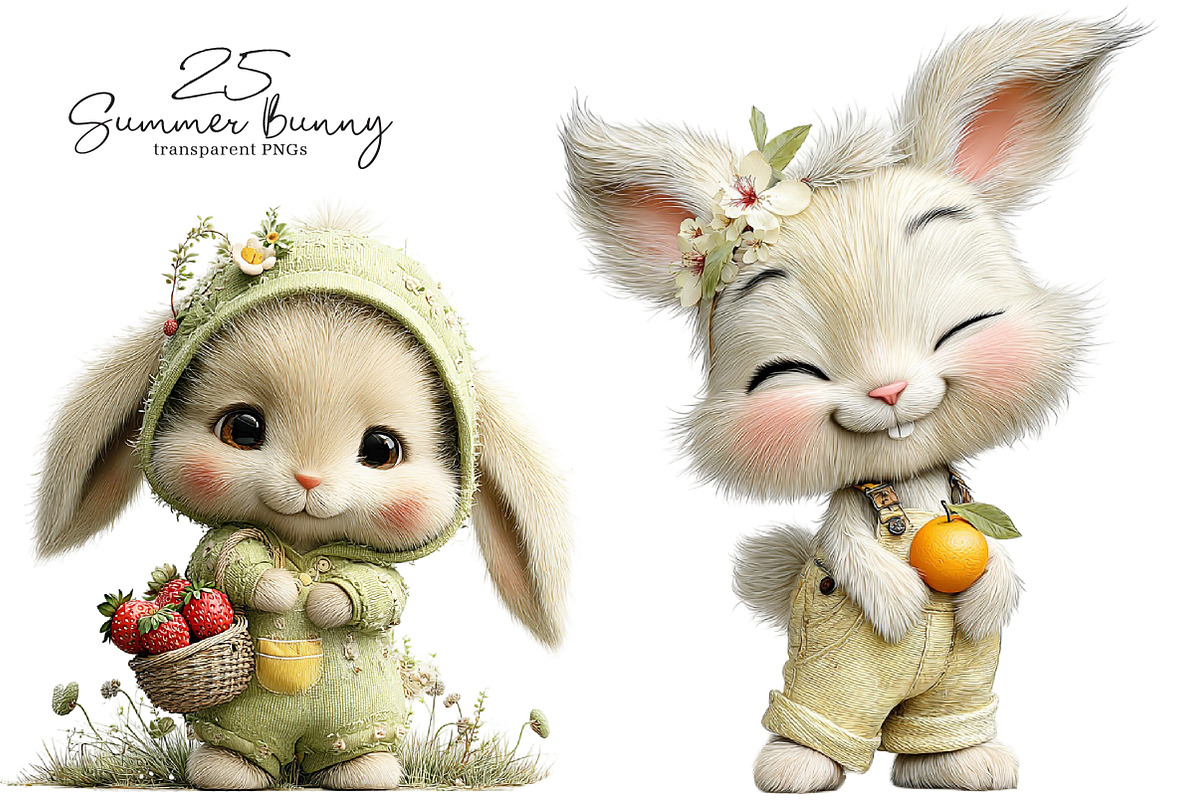 Whimsical Summer Bunny Fruits PNG, an Illustration by SinaCreation (Photo 1 of 7)