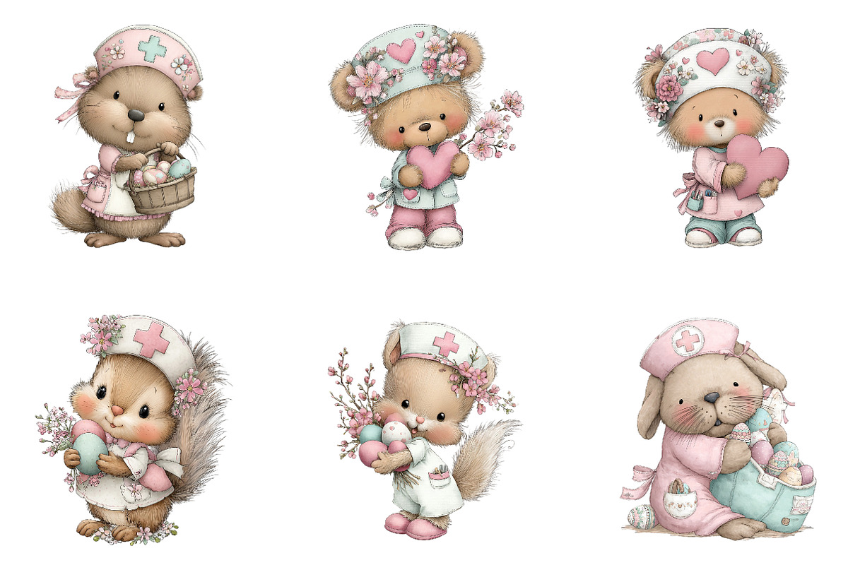 Whimsical Easter Nurse Animals Clipa, an Illustration by CreationArt (Photo 5 of 7)