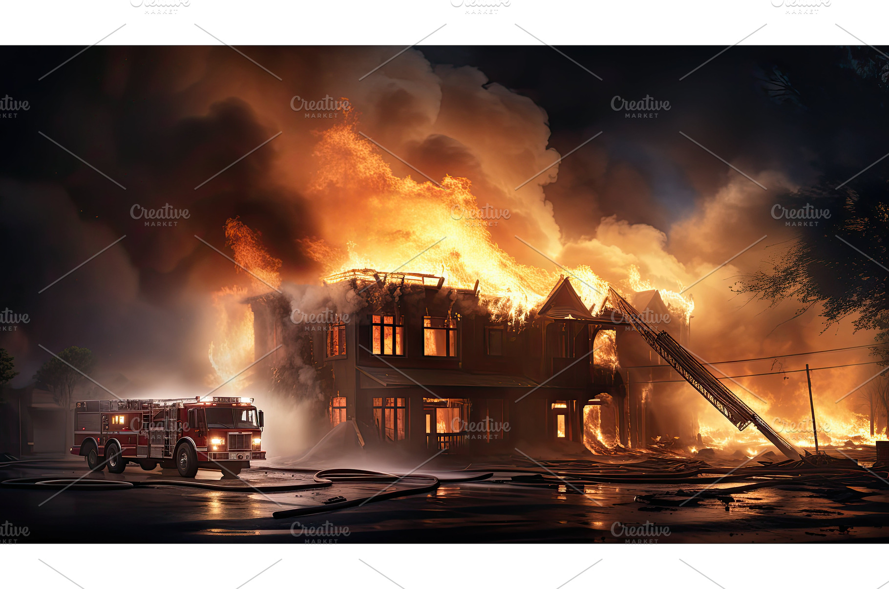 inferno building fire ai generated, an Architecture Photo by pikepicture