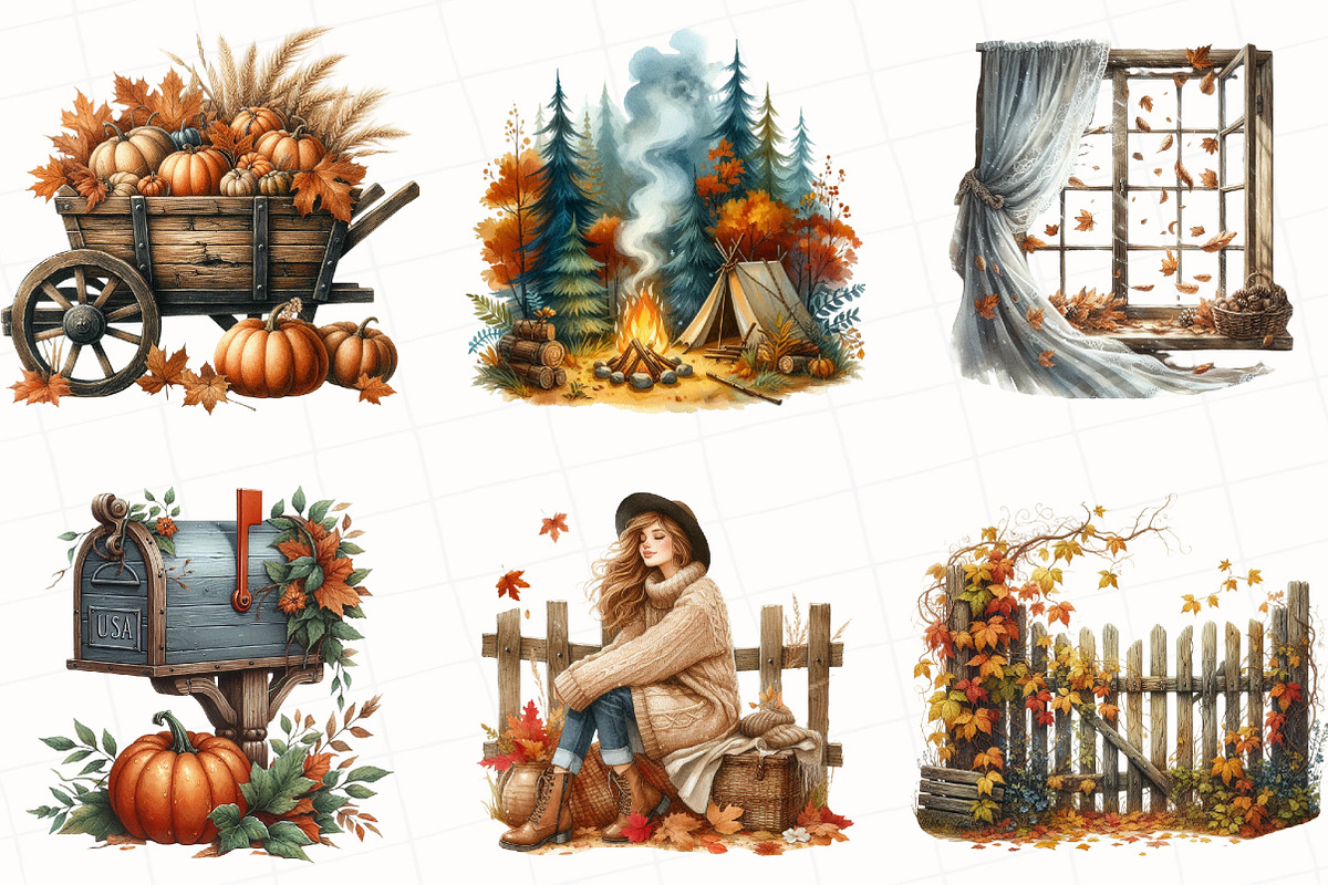 Watercolor Rustic Autumn Clipart, an Illustration by OK Design (Photo 3 of 5)
