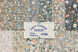 Grey Flower Seamless Pattern Papers, a Pattern Graphic by Natural Planners