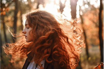 Woman long curly hair in forest, a Beauty & Fashion Photo by Ylivdesign