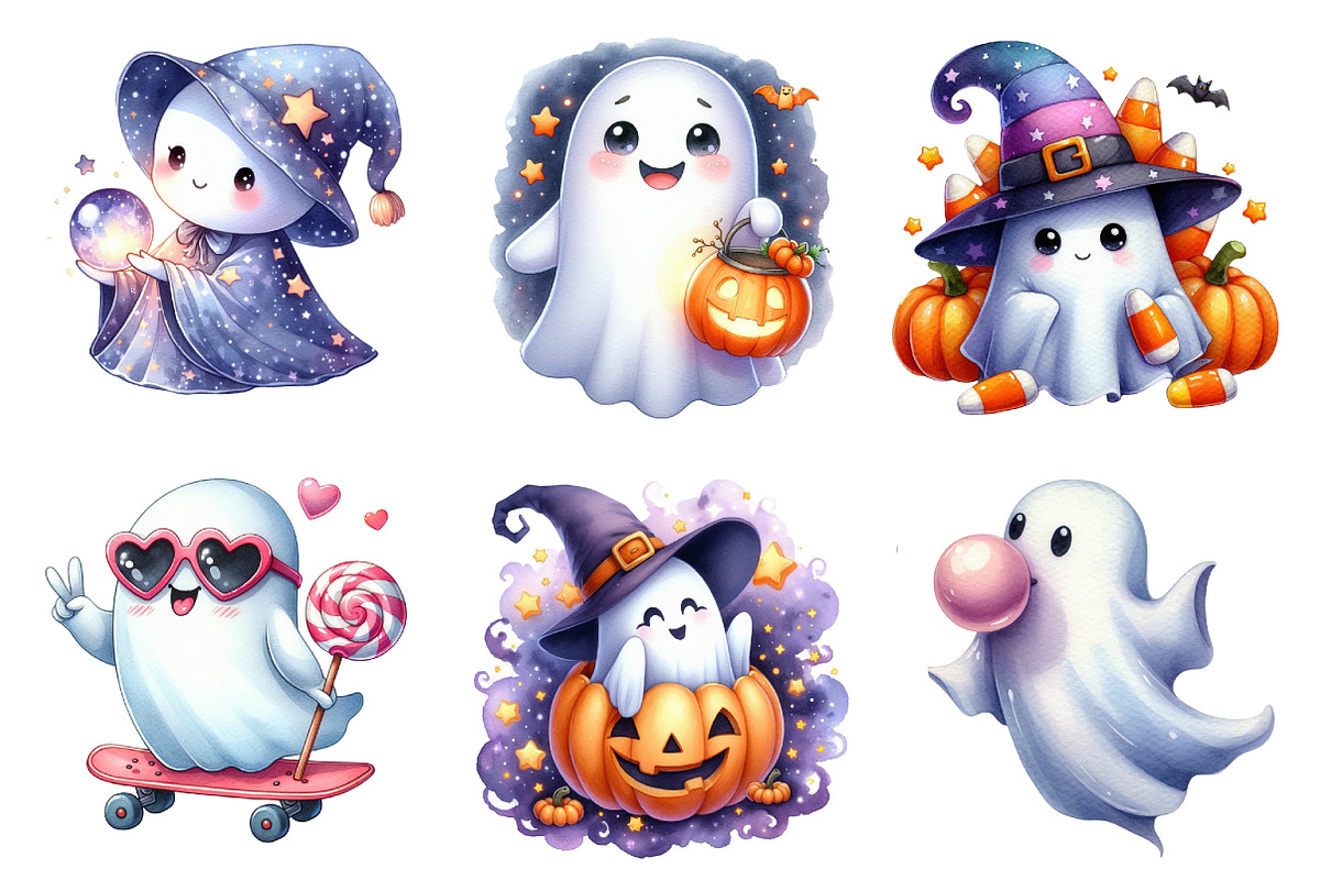 Vibrant Halloween ghost Clipart, an Illustration by SinaCreation (Photo 2 of 5)