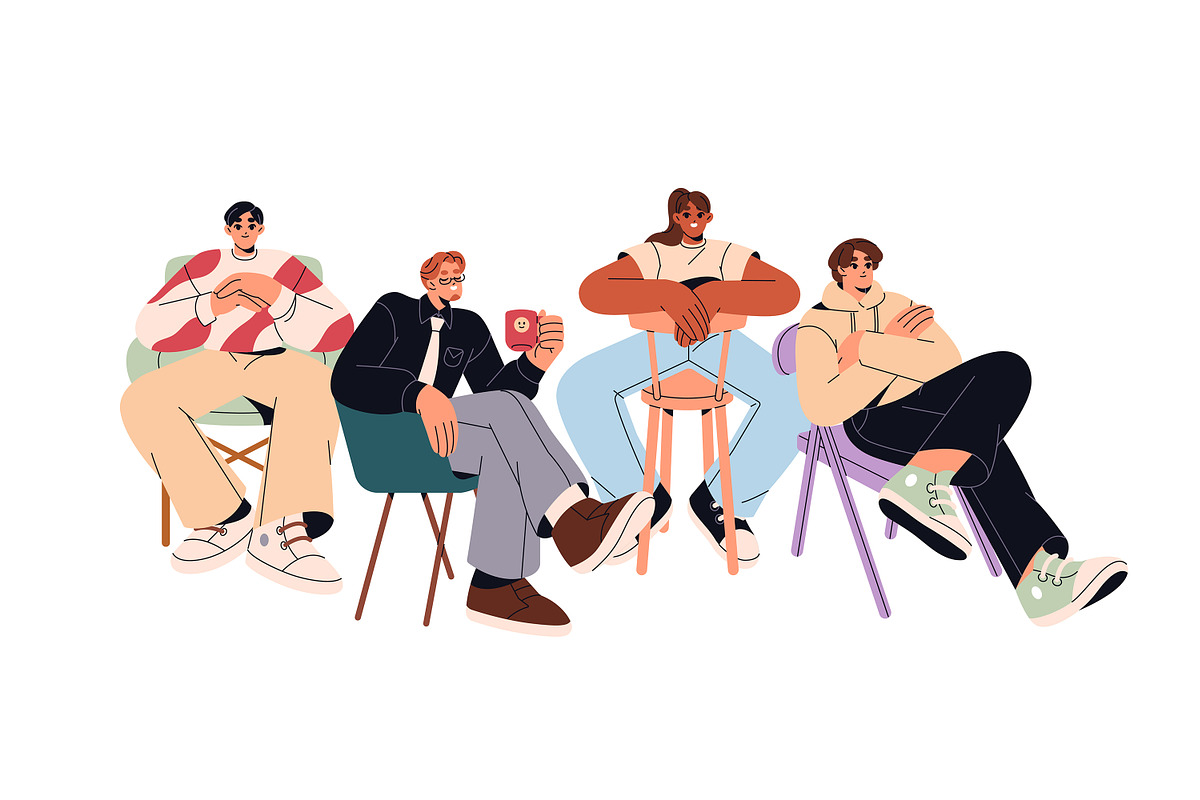 Happy people sitting on chairs set, a Person Illustration by PaperTrident (Photo 8 of 8)