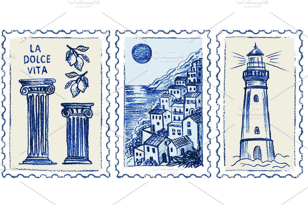 Hand drawn Amalfi coast postage, a Food Illustration by Zimages (Photo 1 of 3)