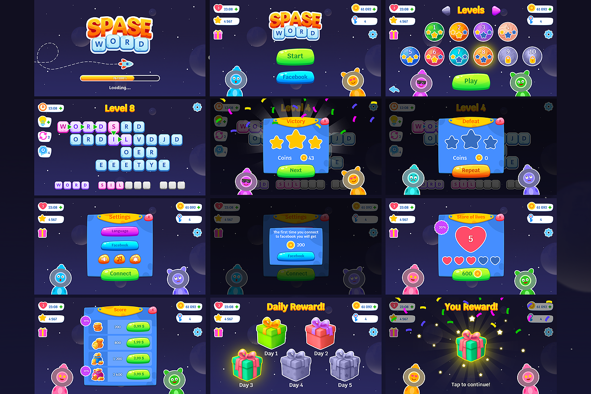 Space Word, Game UI, Mobile Casual, an Object Graphic by KartInnka (Photo 2 of 19)