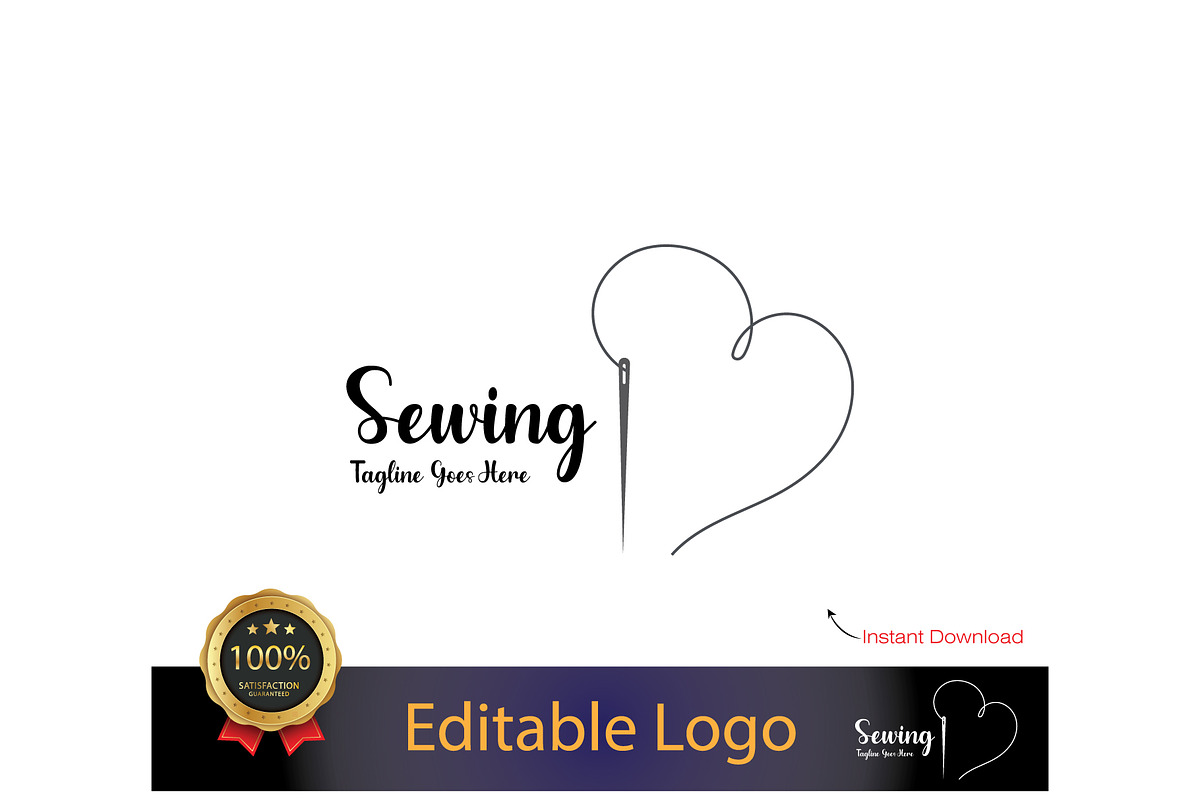 Modern Sewing & Heart Logo Template, a Branding & Logo Template by YUDesignStore (Photo 2 of 8)