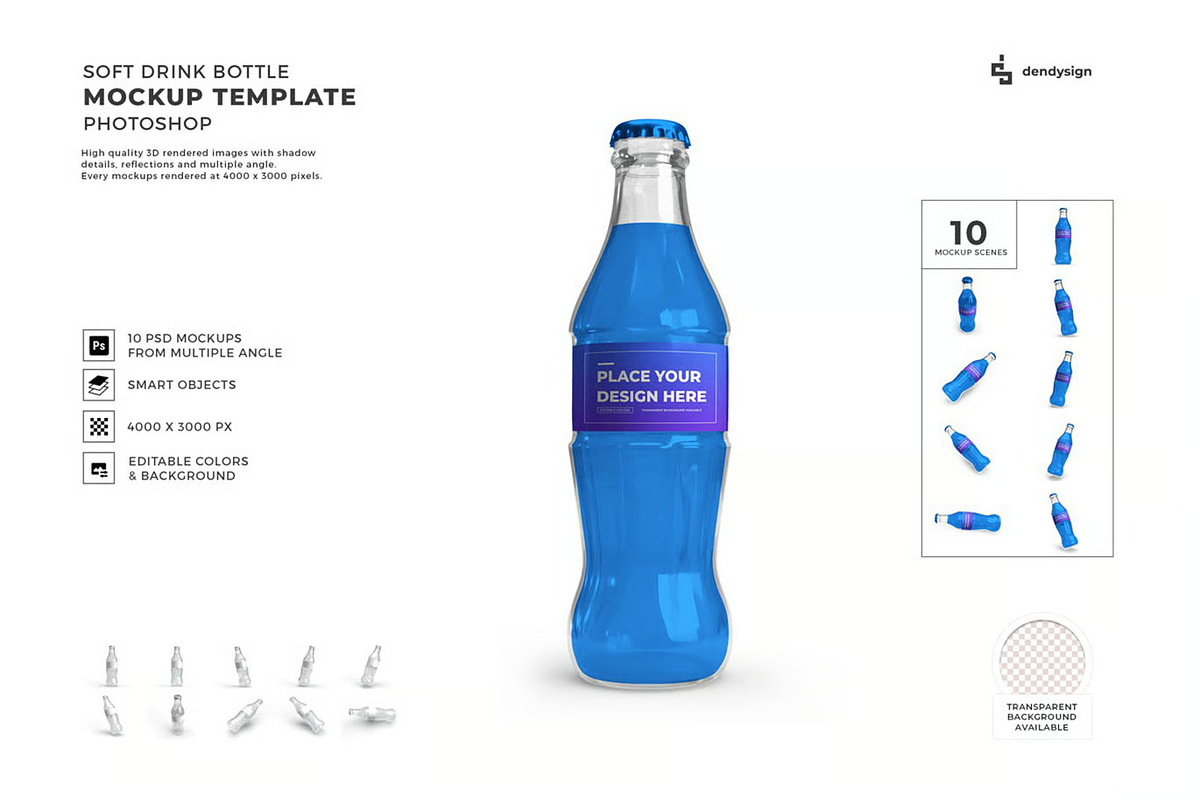 Soft Drink Bottle Mockup Template, a Packaging Mockup by DesignRushMarket (Photo 1 of 11)