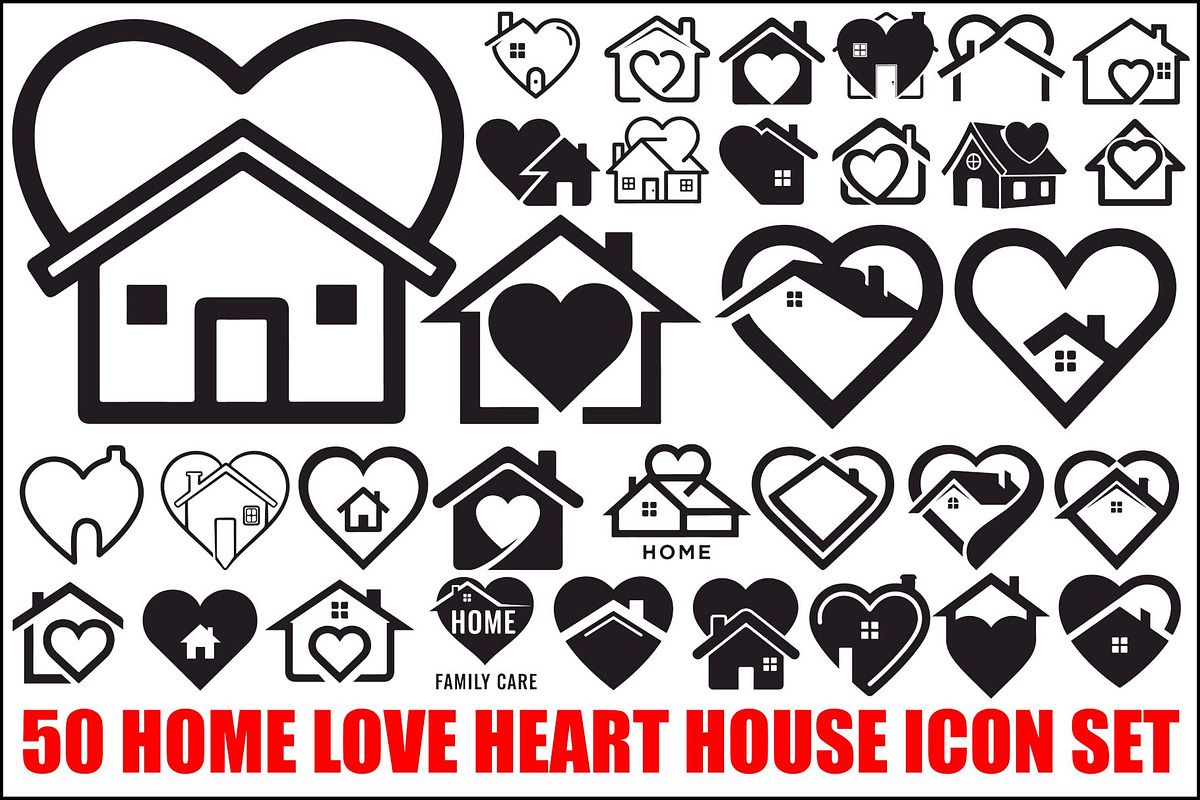 50 Home Love Heart House Icon Set Bu, an Illustration by Gaye Art (Photo 1 of 51)