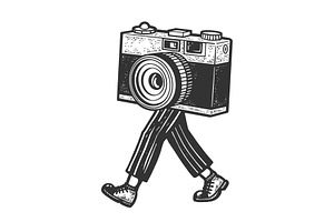 Walking Photo Camera Sketch Vector