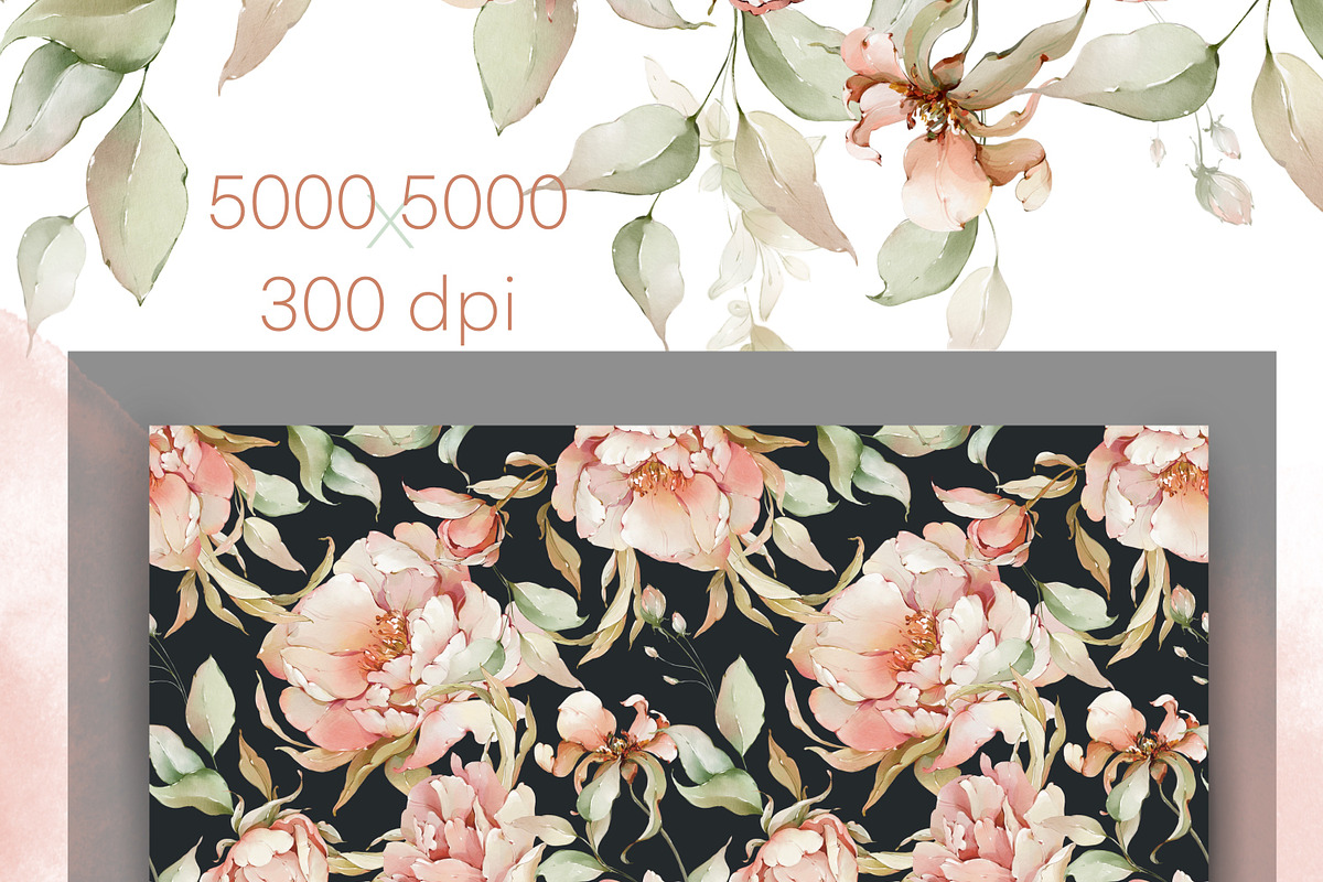 Watercolor peony roses pattern set, a Decorative Illustration by Edith’s World (Photo 11 of 13)