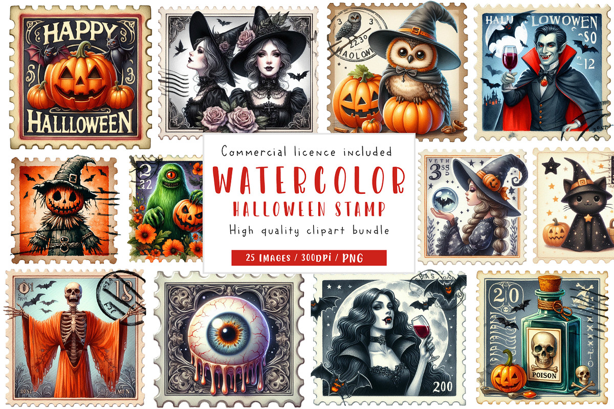 Halloween Postage Stamp Clipart, an Illustration by CreationArt (Photo 1 of 5)