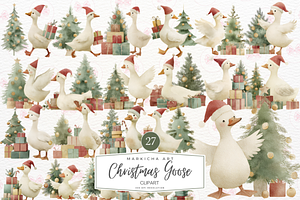 Christmas Silly Goose Clipart, an Illustration by Markicha Art