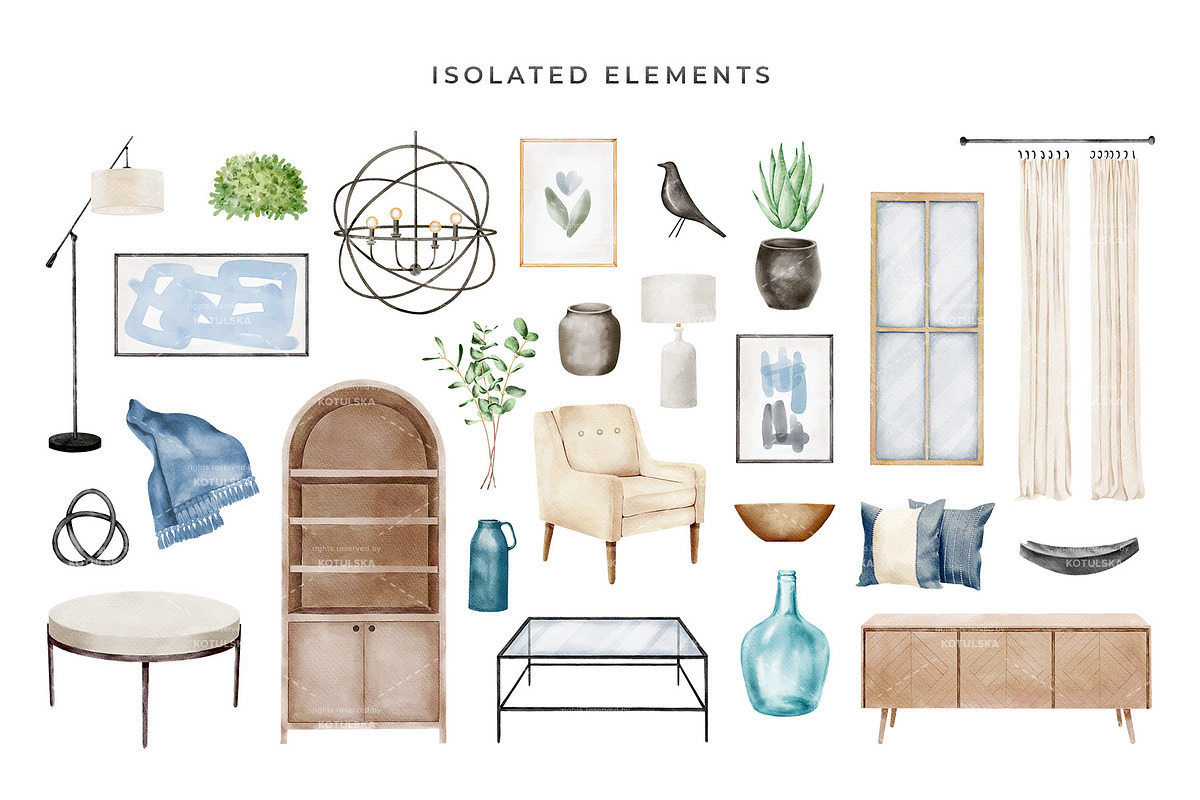 Watercolor Interior Creator, a Decorative Illustration by Kotulska (Photo 5 of 18)