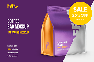 Coffee bag mockup. Metallic