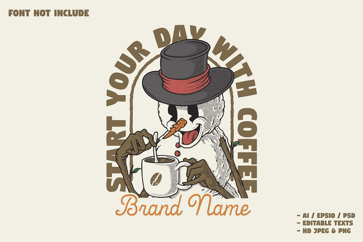 retro snowman with coffee mugs, a Branding & Logo Template by Judsart
