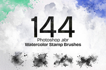 144 Watercolor Brushes for photoshop, a Brush Add-On by INTENTFX