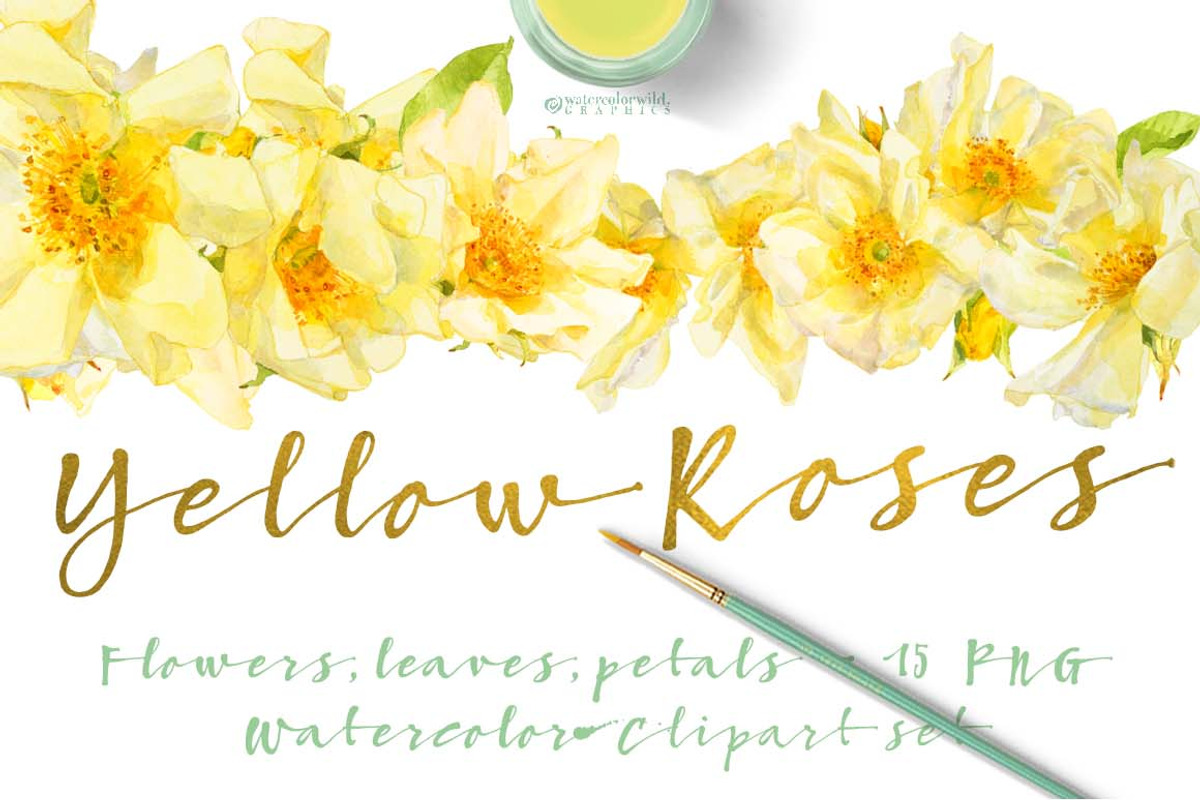 Yellow Roses -single species package, a Work Illustration by watercolorwild.graphics (Photo 1 of 6)