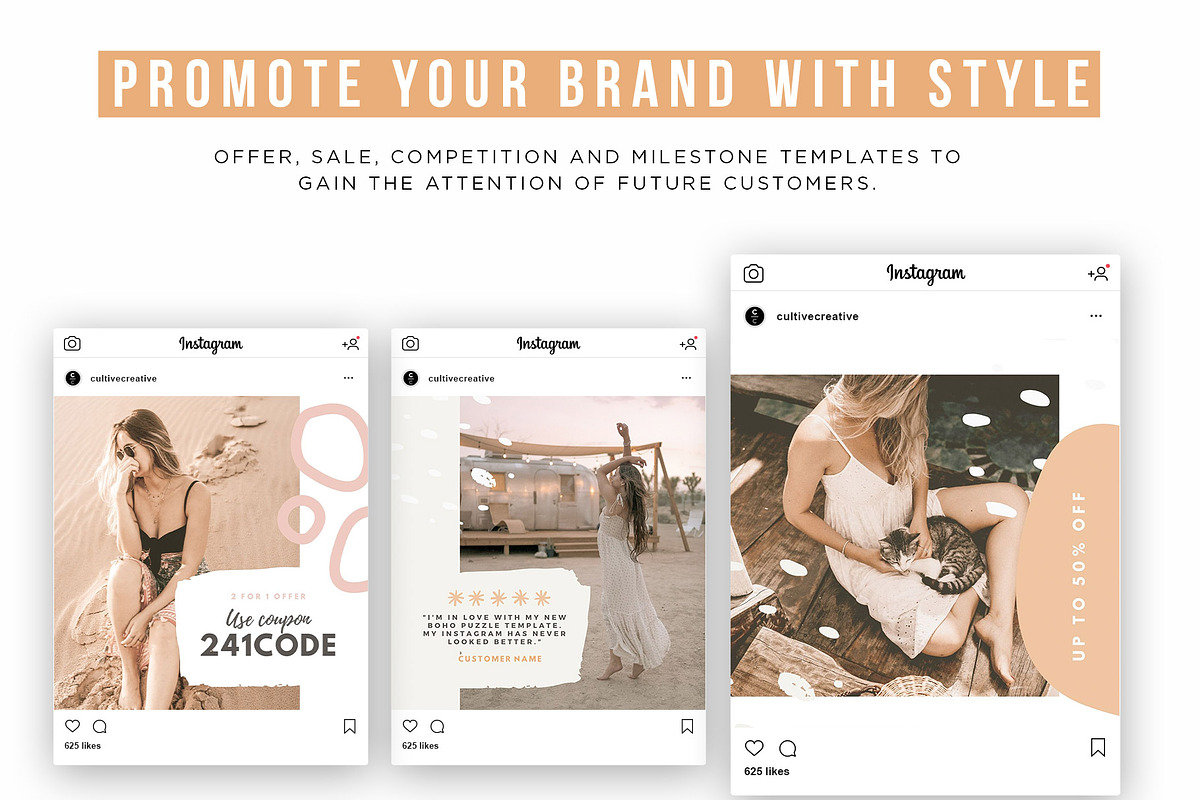 Boho Instagram Feed Templates, a Social Media Template by Cultive Creative