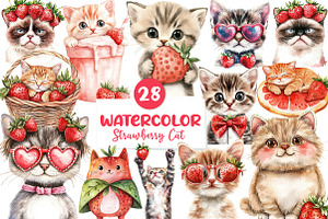 Strawberry Cat Clipart Sublimation, an Illustration by CreationArt