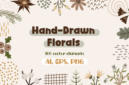 100 Hand-Drawn Vector Florals, an Object Graphic by Digitaliya
