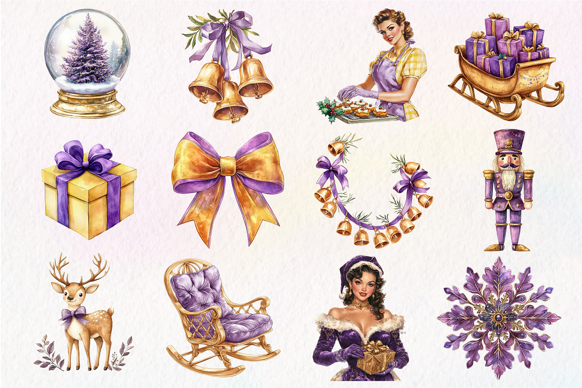 Purple and Yellow Christmas Clipart, an Illustration by Dream Creation (Photo 3 of 5)