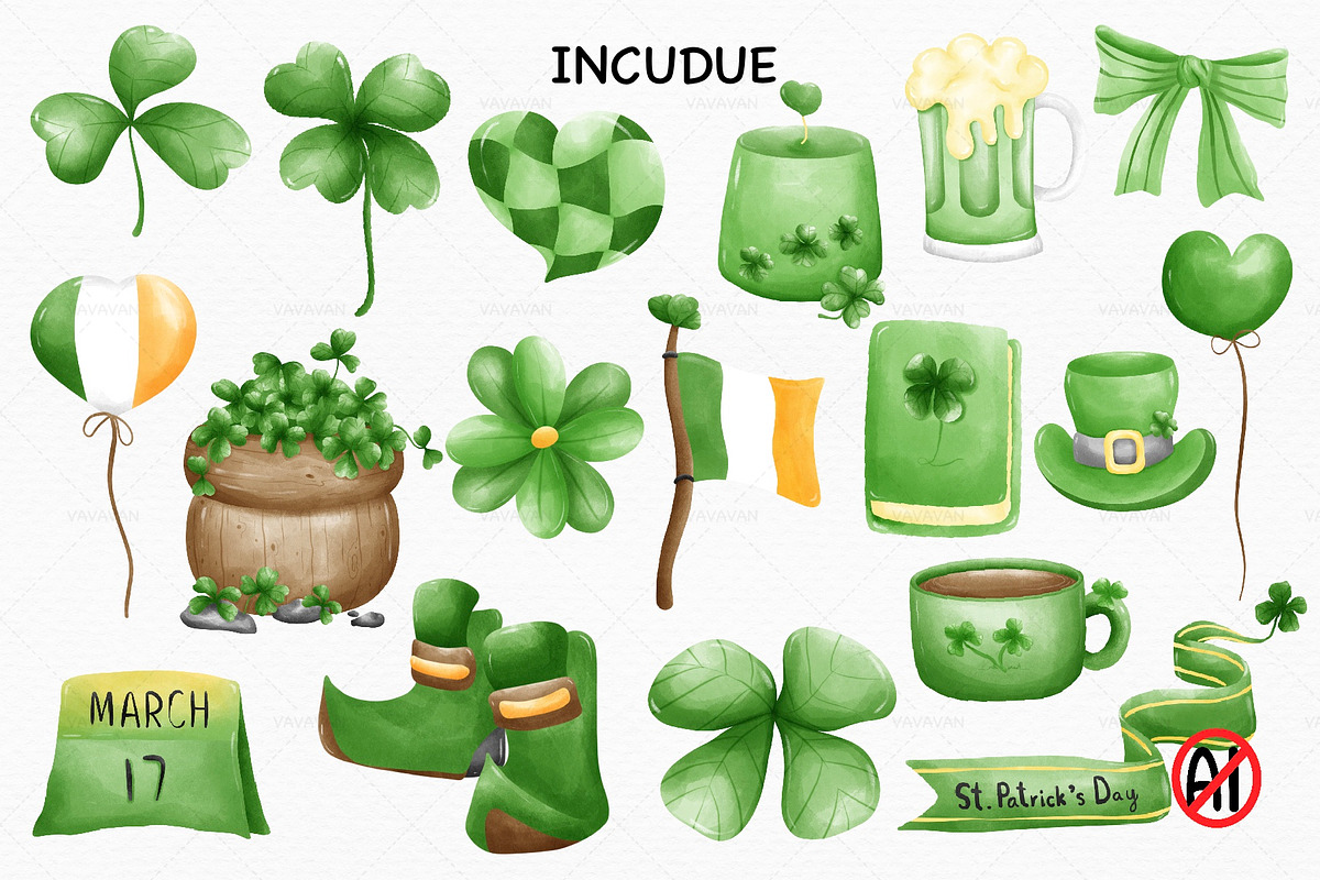 Watercolor St. Patrick’s Day Clipart, a Seasonal Illustration by Vavavan Artwork (Photo 2 of 4)