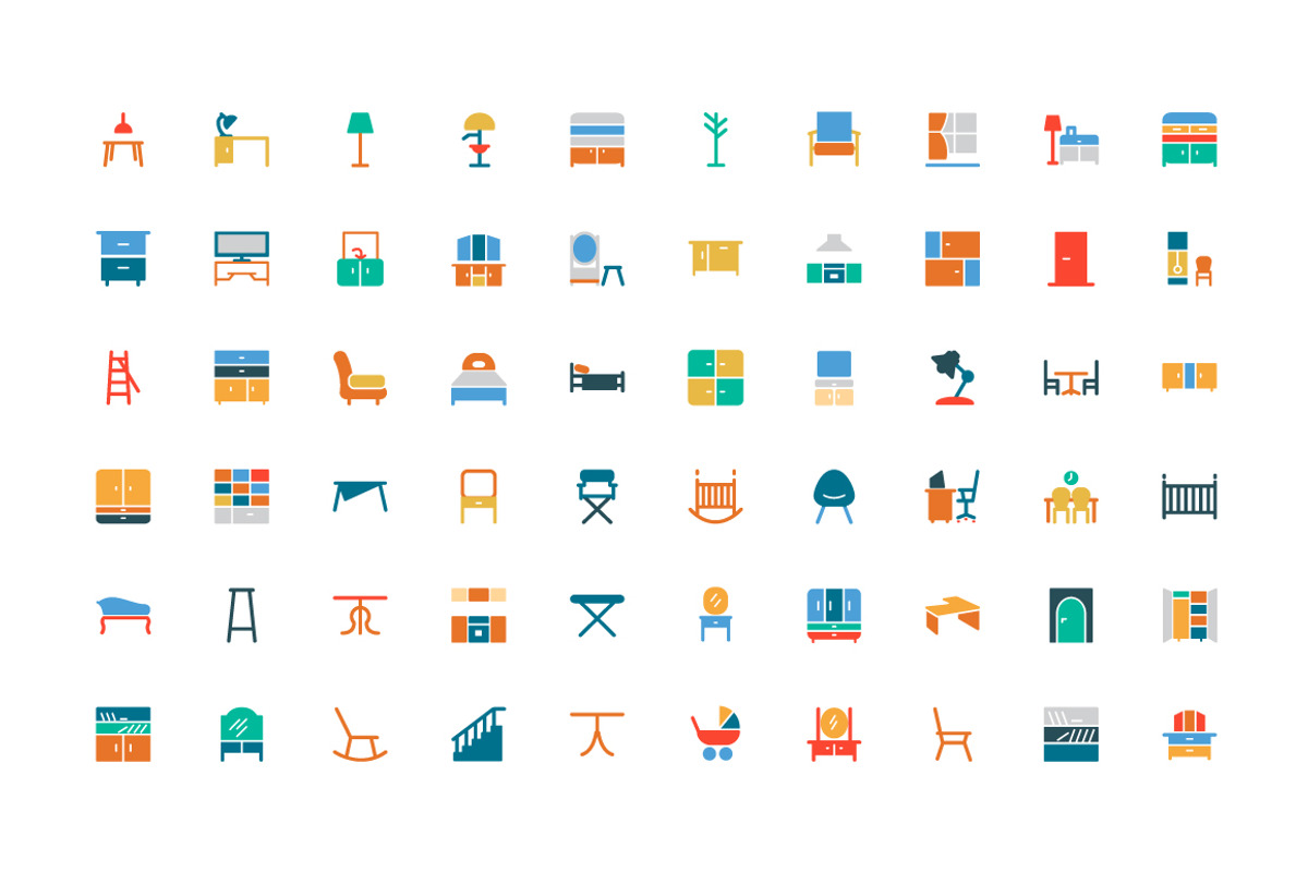100 Furniture Colored Icons preview 2