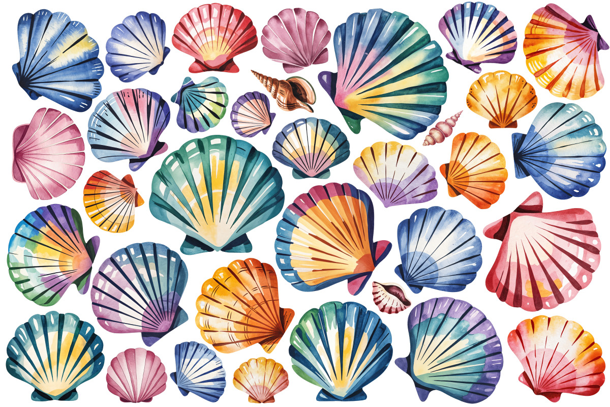 Watercolor Sea Shells & Coral Set, an Object Illustration by Whimsy Brush Studio (Photo 2 of 9)
