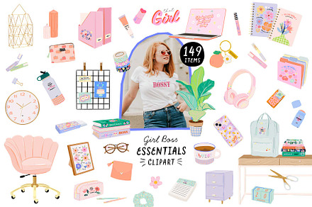 Girl Boss Office essentials clipart, an Object Graphic by Ruslana Lubenets