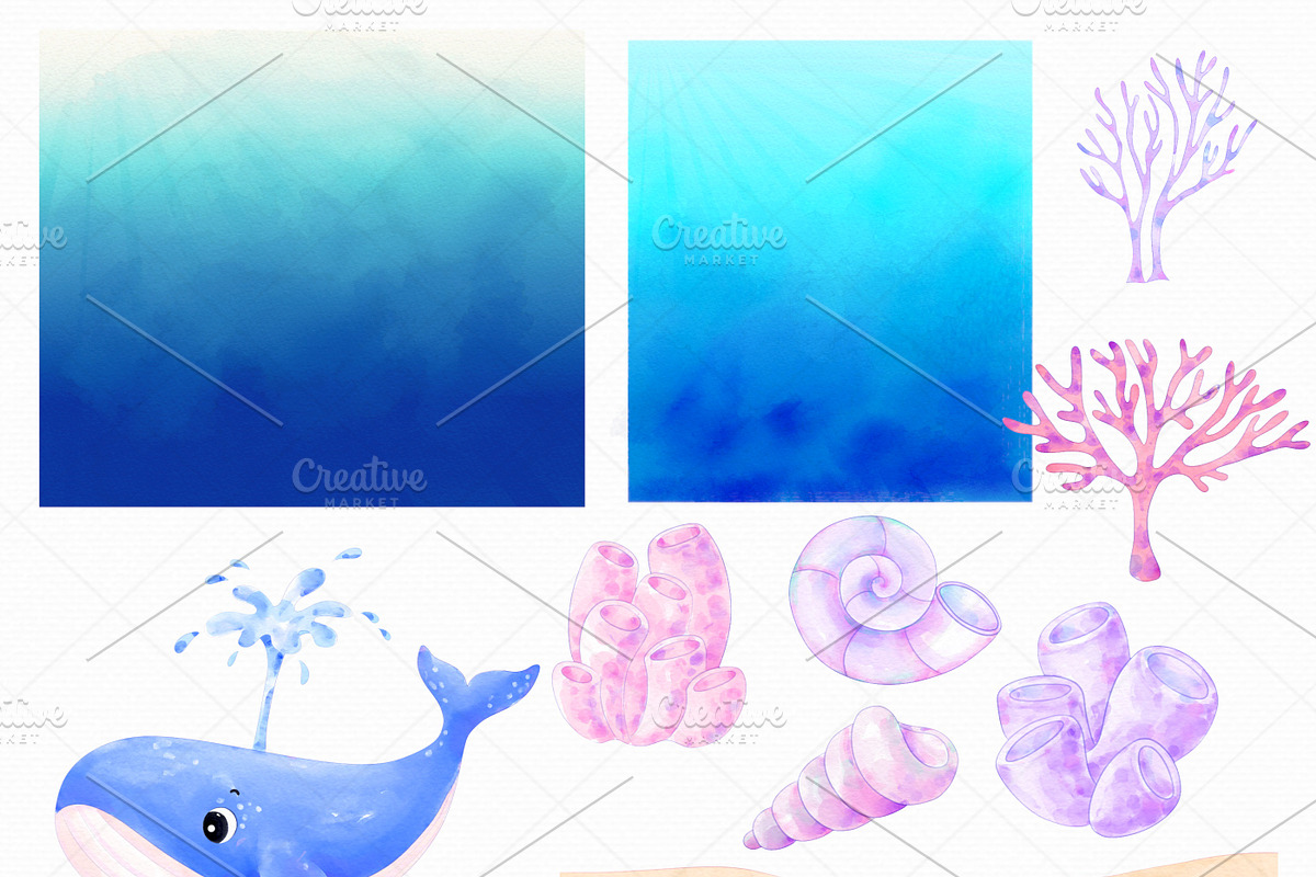 Watercolor Under Sea Animals Clipart, an Animal Illustration by MiracleArtAndDesign (Photo 6 of 8)