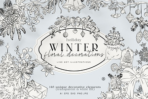 Line Art Winter Floral Decorations